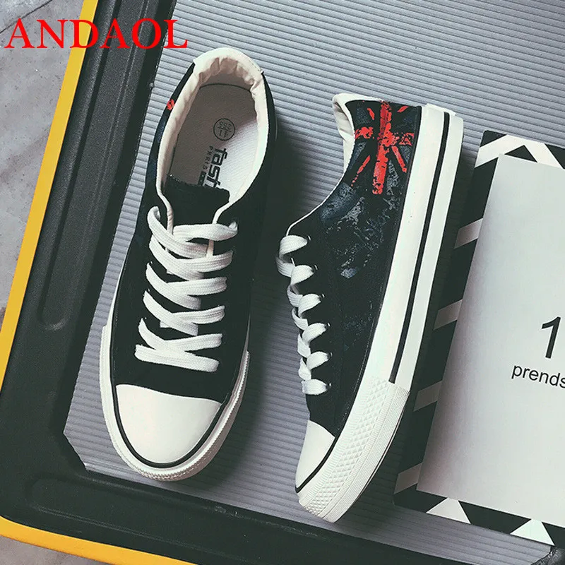 

ANDAOL Men's Casual Shoes Top Quality Breathable Print Light Sneakers Tenis Feminino New Luxury Lace-Up Non-Slip Canvas Trainers