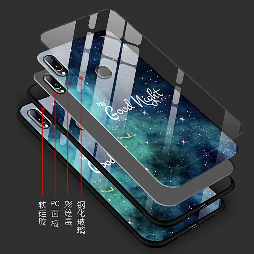Для Redmi Note 7 Чехол на Xiao закаленное стекло чехол текст Звездное небо Печать