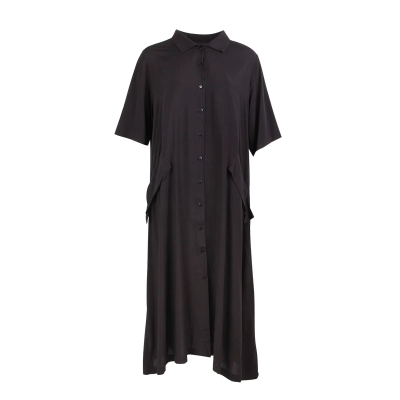 Платье-рубашка платье большого размера из вискозы с пуговицами свободное |