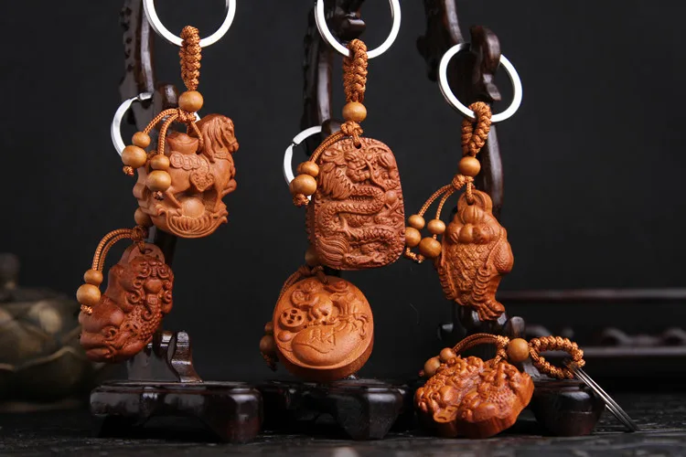 Rosewood Carving Dragon Keychain Key Ring Pendants women key chain with pendant wood charms new arrival christmas gifts | Украшения и