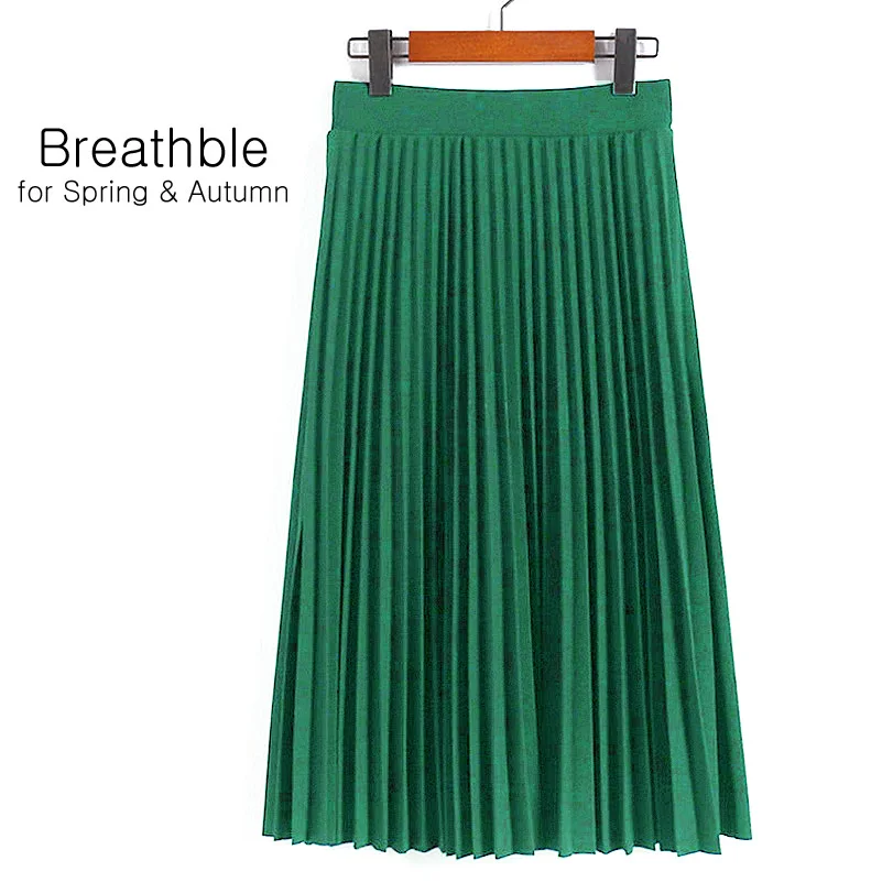 Jade Green SheBlingBling весна осень модные женские Высокая талия плиссированные сплошной цвет Половина Длина эластичная юбка Акции Леди Черный Розовый - Цвет: Jade Green