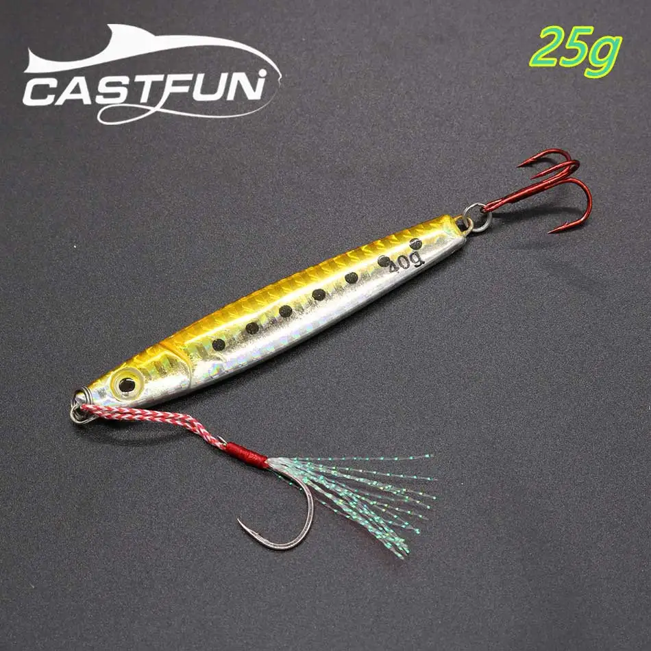 25g-Yellow Casfun медленный джиг 1 шт., 25 г, 40 г, 60 г, приманка с тройным крюком, литая приманка, ложка, Воблер для рыбалки - Цвет: 25g-Yellow