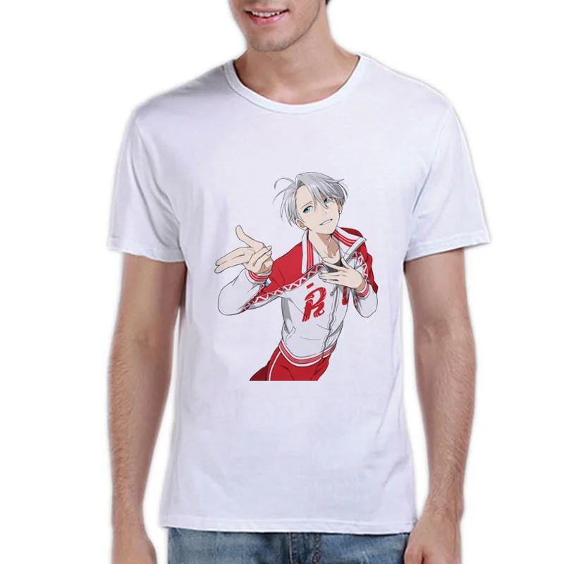 Yuri!!! on Ice T Shirt Men Viktor Nikiforov Yuri Plisetsky Japan Anime Cosplay Short Sleeve O-Neck Off White | Мужская одежда