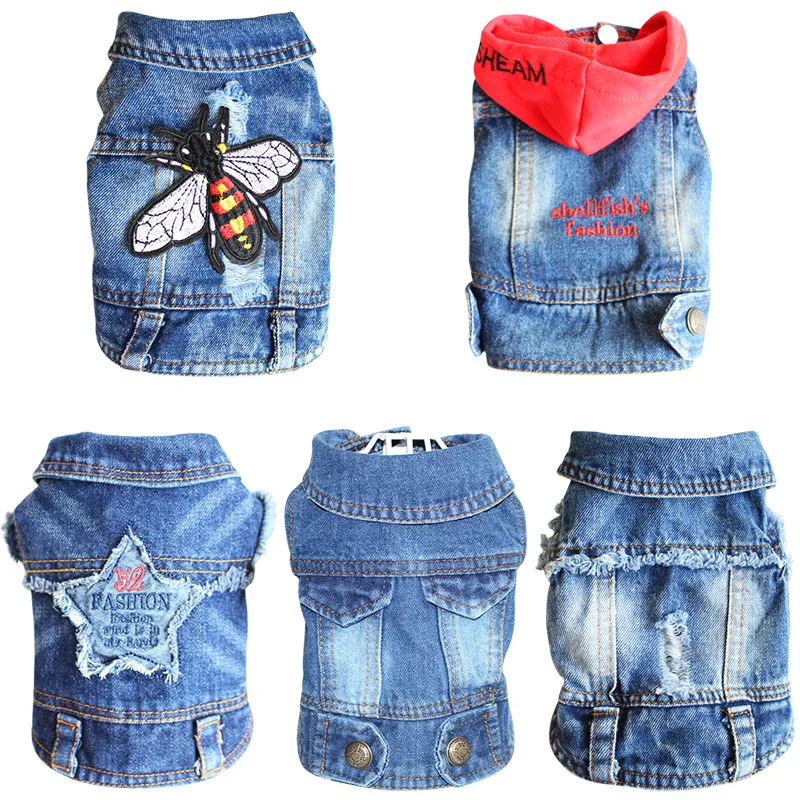 

Крутая куртка для собак, одежда для щенков, джинсовое пальто, джинсовый костюм для животных, чихуахуа, пудель, Бишон, верхняя одежда для пито...