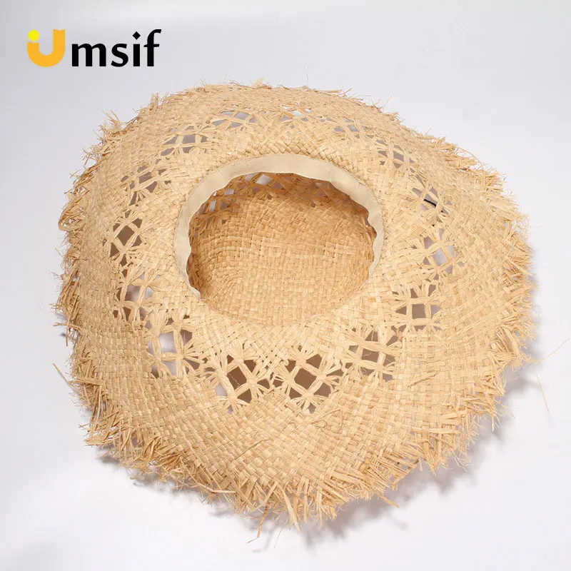 Летняя однотонная соломенная шляпа в стиле ретро с широкими полями для женщин