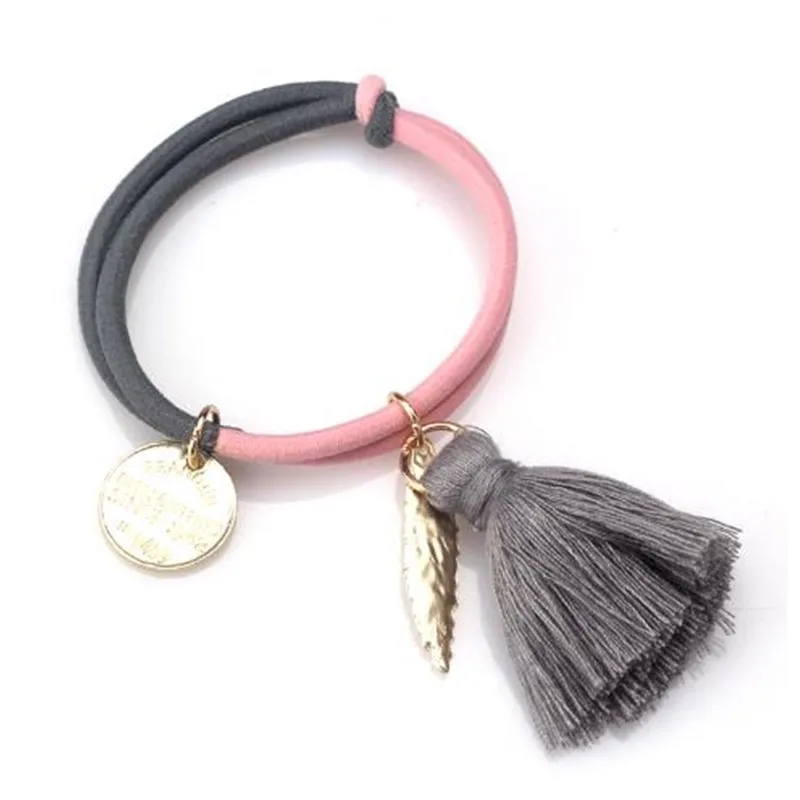 Double Layers Women Gum for Hair Accessories Tassels Elastic Band Fashion Leaf Letter Charms Rope Scrunchy A357 |