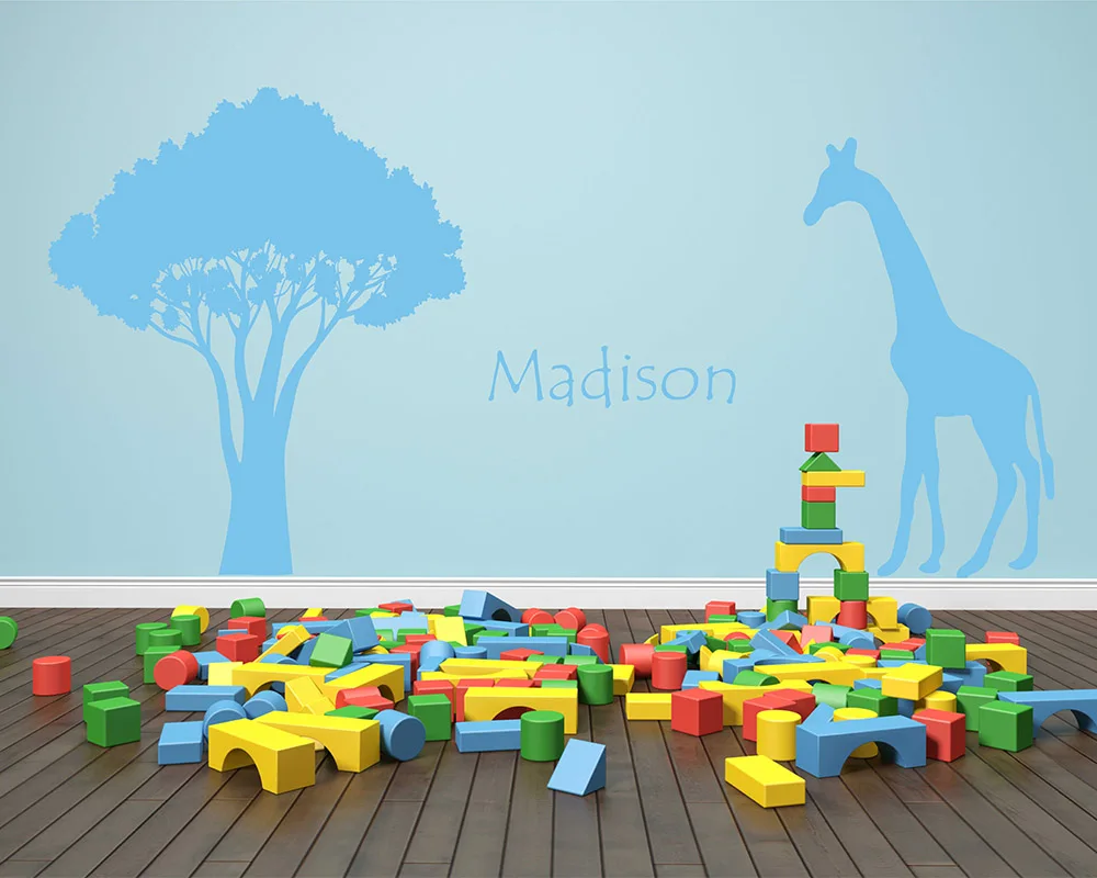 

Giraffe Safari Wall Decal Personalized Name decal African Decal Nature Wall Decal Nursery Wall Sticker Giraffe Silhouette 727T