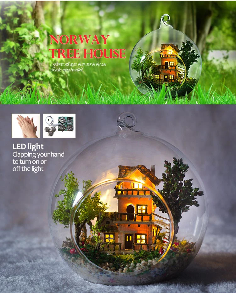 Самодельный стеклянный шар 3D миниатюрная Сборная модель Norway Tree строительные комплекты кукольных домиков с забавами для детей или взрослых креативный подарок