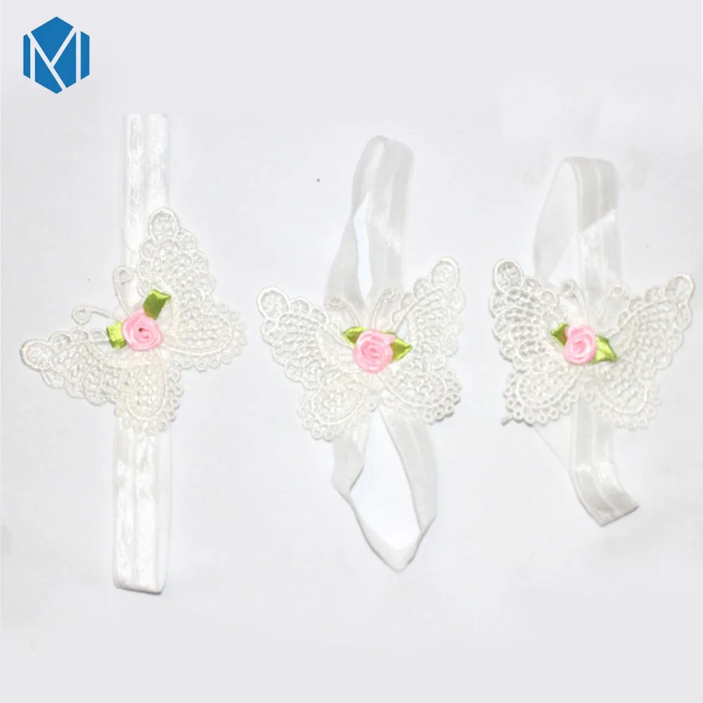 M MISM Cute 3PCS Lace Butterfly Baby Headband Wristband Foot Ring Fashion Hair Accessories For Newborn Photography Head Wrap | Детская