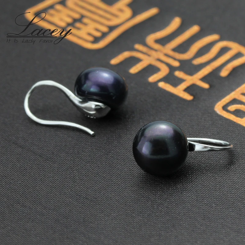 Женские серьги из 100% натурального жемчуга черного серебро 925 пробы подарок на