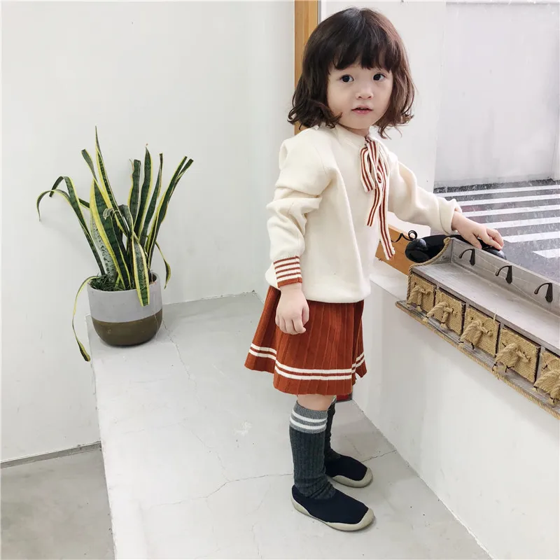 Autumn and Winter New Girls College Skirt Suits Little Kids Wind Wool Rabbit Sweaters Sets Toddler Baby Long Sleeve Clothes
