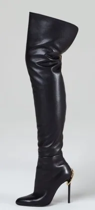 

Real photo black PU leather Zipper-Heel Over-the-Knee Leather Boot thigh high long boots fall winter celebreity 2016
