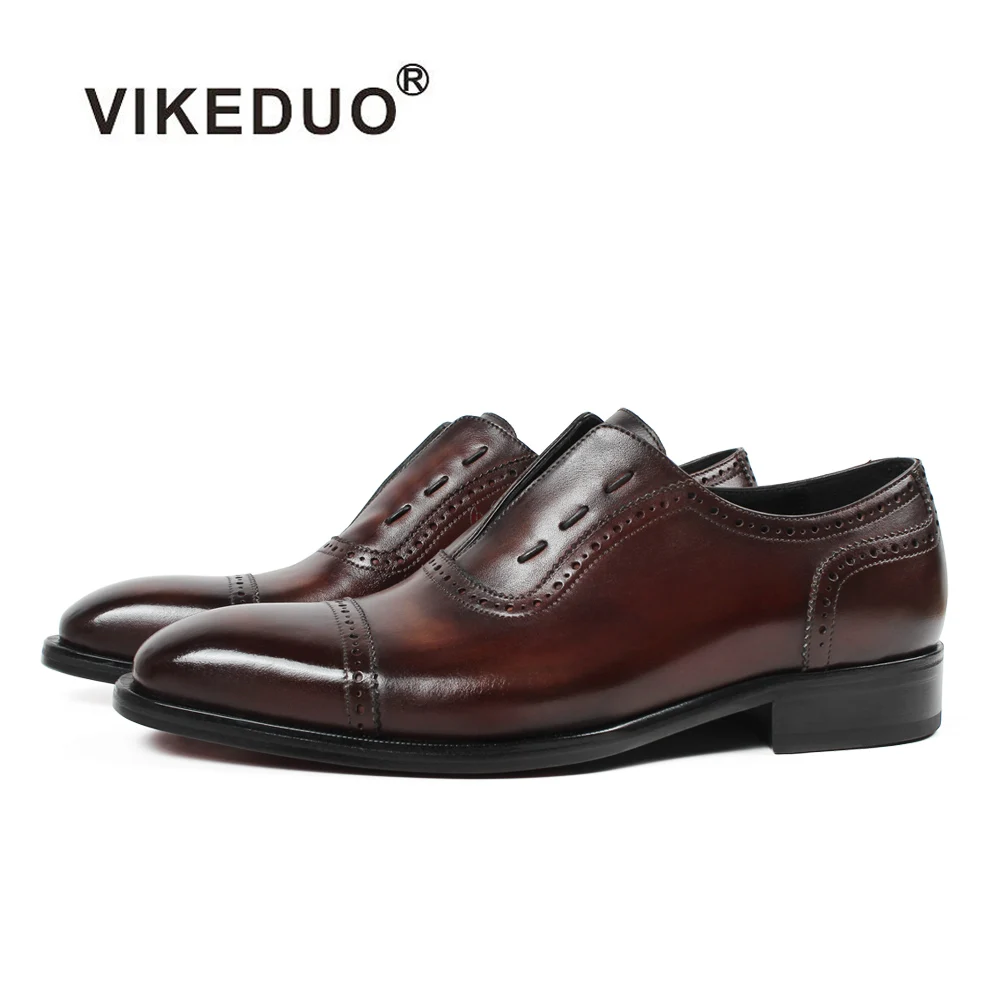 Мужские туфли-оксфорды VIKEDUO из натуральной кожи коричневые с патиной эластичным