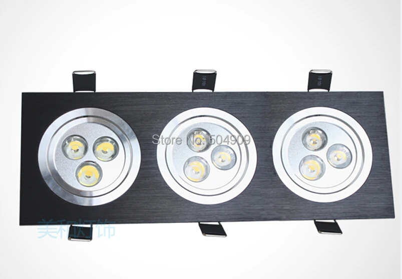 Черный 9 Вт (3*3 Вт) 9-светодиодный трехголовый встраиваемый потолочный шкаф