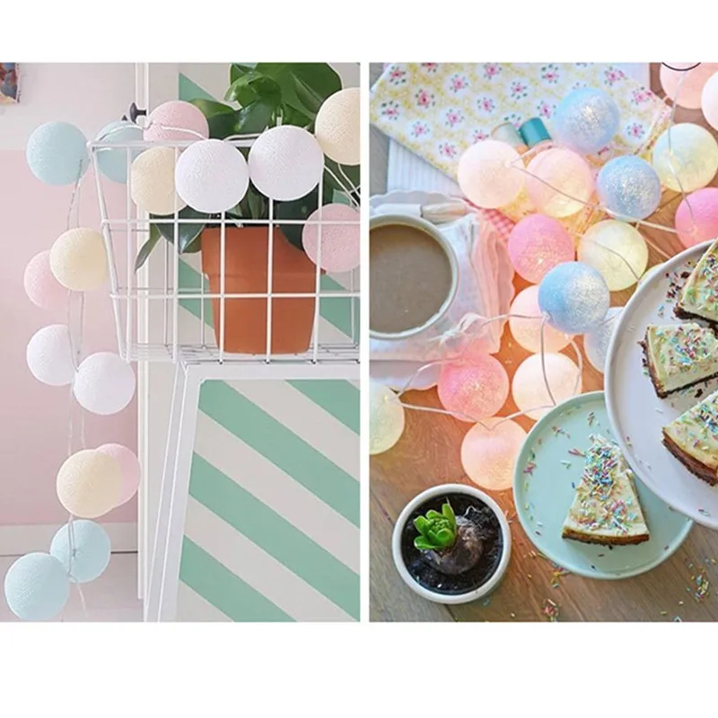 candy Светодиодный мяч струнные светильники, 3 M 20 светодиодный/6 M 40 светодиодный теплые огни ватным тампоном Праздничная гирлянда Фея свет Рождества для девочек Спальня - Испускаемый цвет: candy