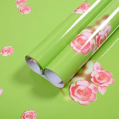 Floral Green 3 м/5 м/10 м Толстый лазерный цветочный узор рулон обоев ПВХ самоклеящаяся декоративная пленка DIY наклейки на стену для кухни домашний декор - Цвет: Floral Green