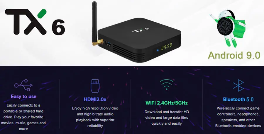 Smart box tv Android 9,0 tv Box 4k tv потоковое видео устройство TX6 4 Гб 64 Гб Allwinner H6 Ultra HD 2,4G/5G wifi BT5.0 Netflix телеприставка