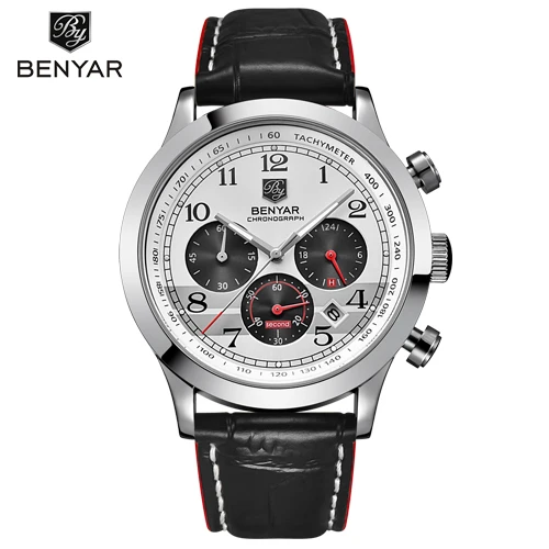 Relogio Masculino BENYAR модные спортивные мужские часы с хронографом лучший бренд класса люкс кварцевые военные часы мужские erkek kol saati - Цвет: silver white