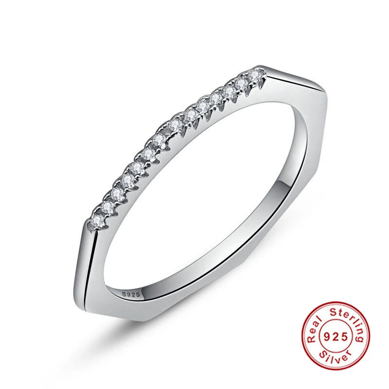Новое поступление геометрический с обручальное кольцо Ясно Циркон 925 Серебряное