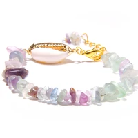 hot selling women bracelets natural purple fluorite amethysts amazonite bracelet shell charm chip beads crystal bracelets