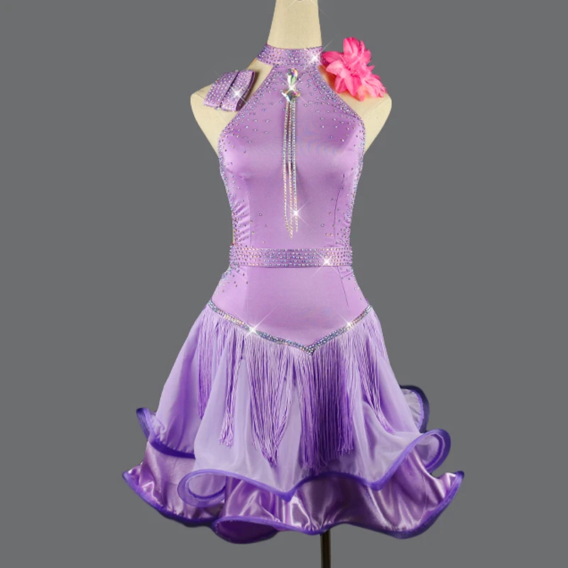 2019 латинское платье для танцев Для женщин элегантное фиолетовое с бахромой