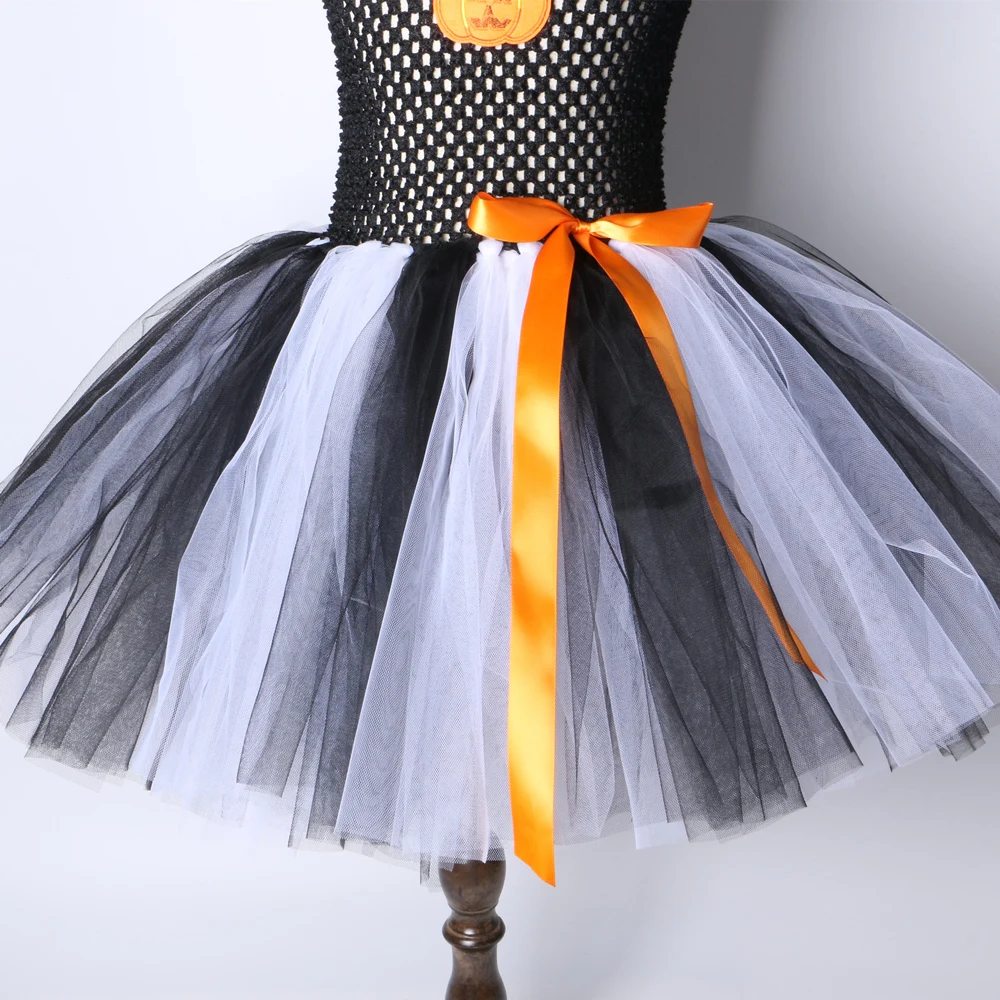 Платье-пачка для девочек с рисунком тыквы черно-белое детское платье-пачка