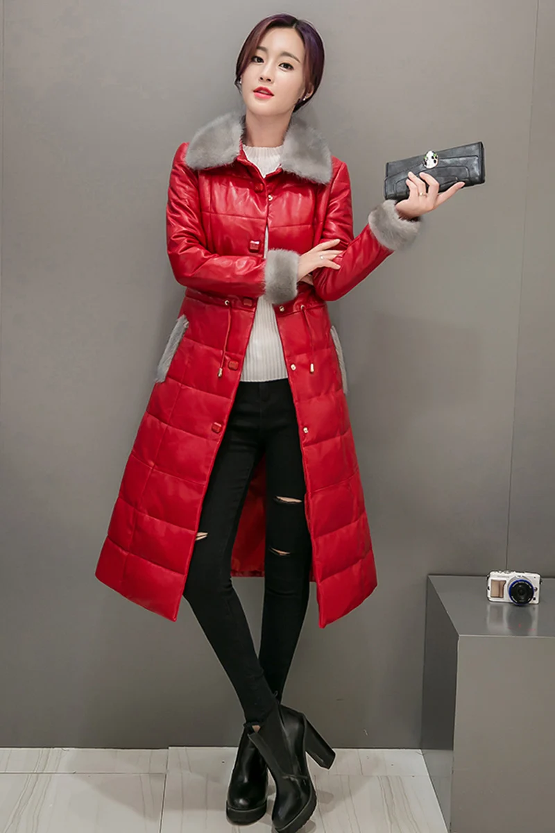 Пальто с меховым воротником KMETRAM зимняя куртка 2020 Женская Длинная кожаная