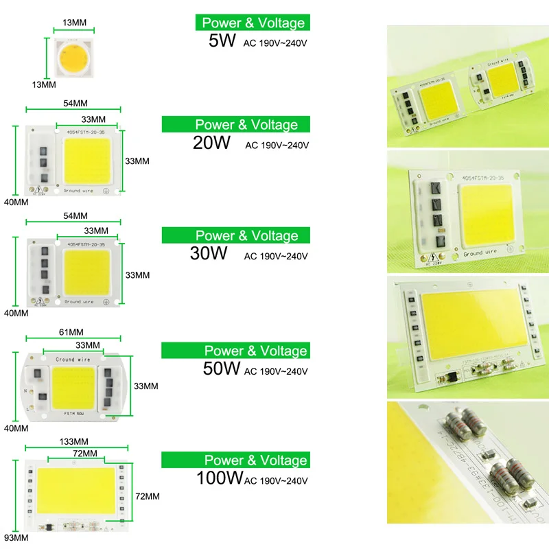COB светодиодный светильник переменного тока 110V 220V 100 Вт 50 30 20 5 Smart IC драйвер DIY