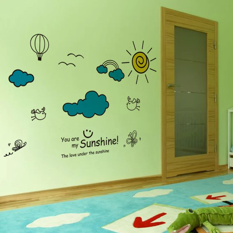 [SHIJUEHEZI] Elephant Giraffe Animals Wall Stickers DIY Cartoon Clouds Mural Decals for House Kids Rooms Baby Bedroom Decoration | Дом и сад
