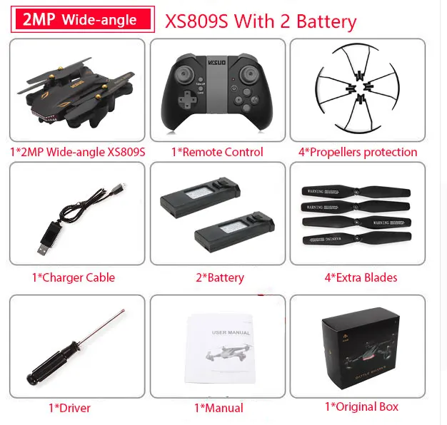 2MP W 809S 2B Складной Дрон для селфи VISUO XS809S с широкоугольной 2-мегапиксельной HD камерой WiFi FPV XS809HW Модернизированный Радиоуправляемый квадрокоптер вертолет мини Дрон - Цвет: 2MP W 809S 2B