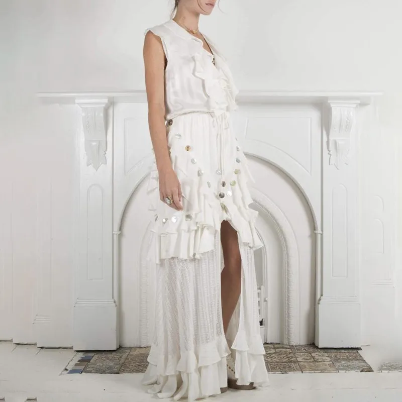 Платье без рукавов TWOTWINSTYLE с высокой талией и оборками|Женские платья| |