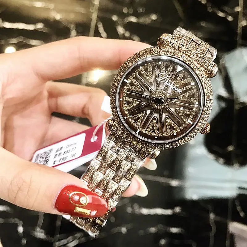 Часы наручные женские с вращающимся циферблатом брендовые Роскошные полностью