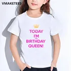 Детские летние футболки для девочек и мальчиков, Детская футболка с принтом Keep Calm Coz I'm Brithday QueenПринцесса, Забавная детская одежда, HKP5150