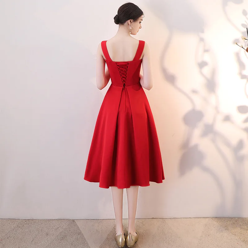 Новинка 2018 свадебное красное бальное платье без рукавов Платье До Колена для