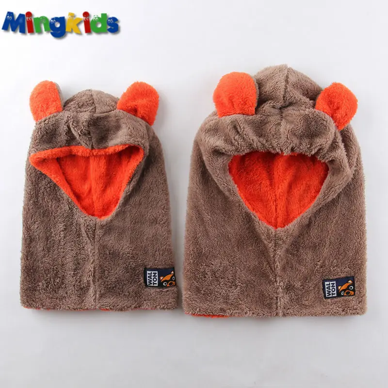 Mingkids шапка девочка мальчик осень зима теплая плюшевые снуд Hat шарф защита ребенка