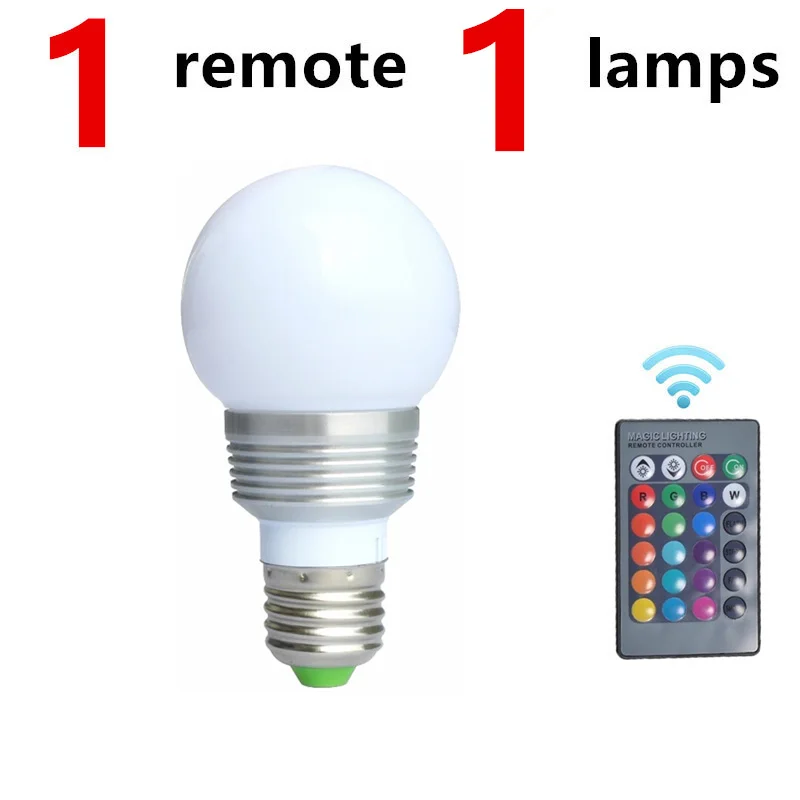 1 remote and 1 lamp Точечный светильник, светодиодный RGB лампочка E27/B22/E14 с регулируемой яркостью, волшебный праздничный светодиодный светильник, AC110V 220 В, 3 Вт, ИК-пульт дистанционного управления, 16 цветов, умный - Испускаемый цвет: 1 remote and 1 lamp
