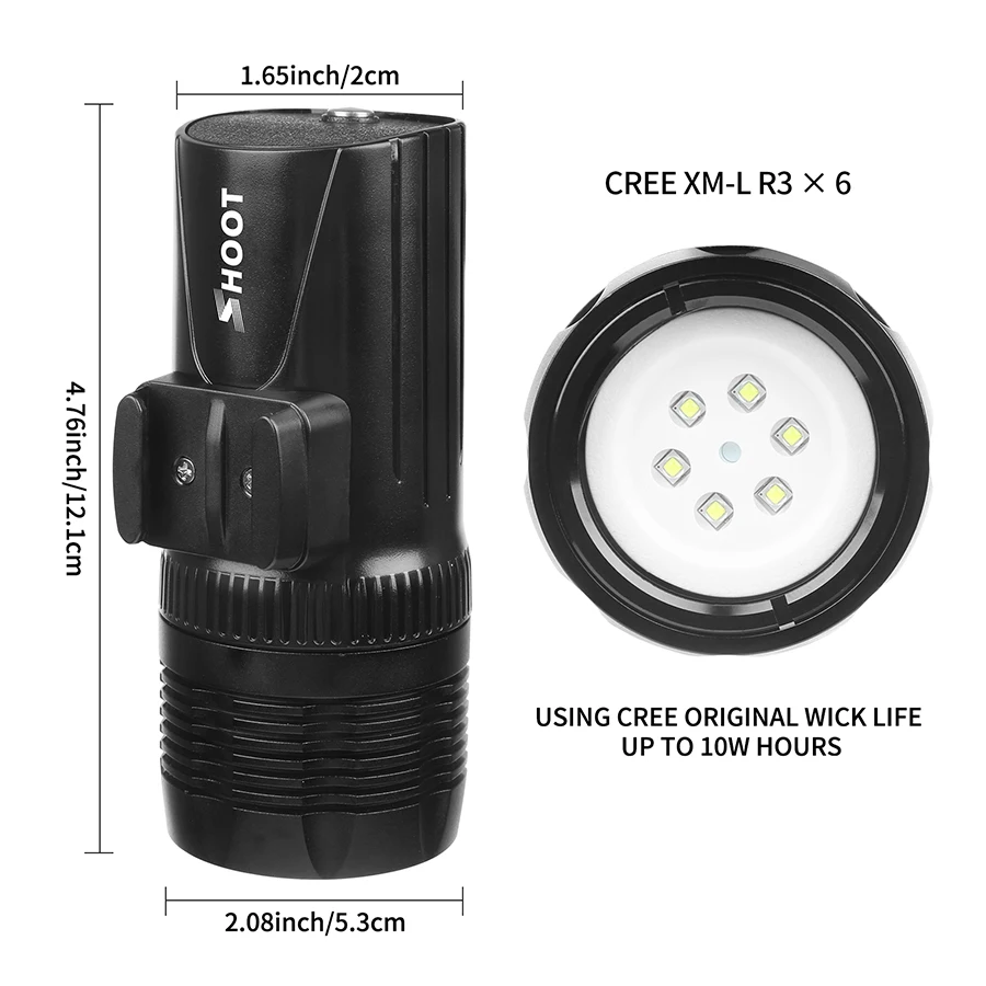 Портативный фонарик для подводной съемки 6 * CREE XM-L R3 подсветка 1500 люменов 60 м