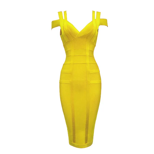Yellow CIEMIILI однотонные женские бандажные платья на бретельках, открытые платья без рукавов до середины икры с v-образным вырезом, модные женские платья для ночного клуба - Цвет: Yellow