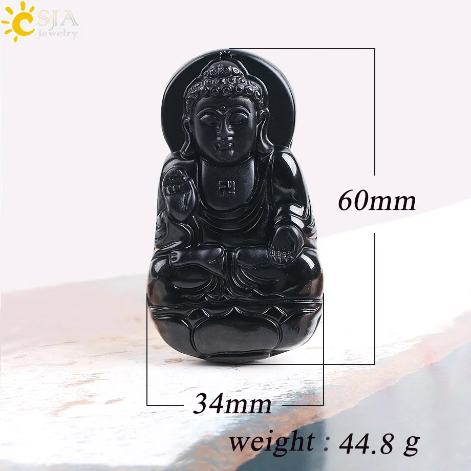Sakyamuni Buddha CSJA натуральный драгоценный камень черный обсидиан Будда Кулон Резные слон Дракон Амулет Лаки для исцеления чакр с помощью рейки мужские ювелирные изделия E619 - Окраска металла: Sakyamuni Buddha