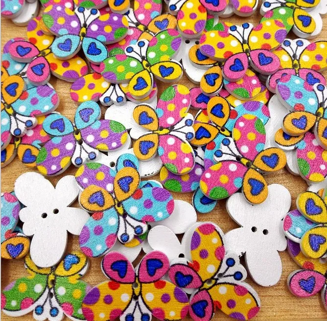 50 шт. декоративные деревянные пуговицы с бабочками 20 х30 мм|button color|wooden buttonssewing