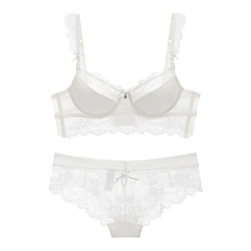 Plus Size Bra and Panty Sets Underwear With Lace Bra Half Cup Underwire Ultra Thin Sexy Lingerie Brassieres 90D 95C 95D