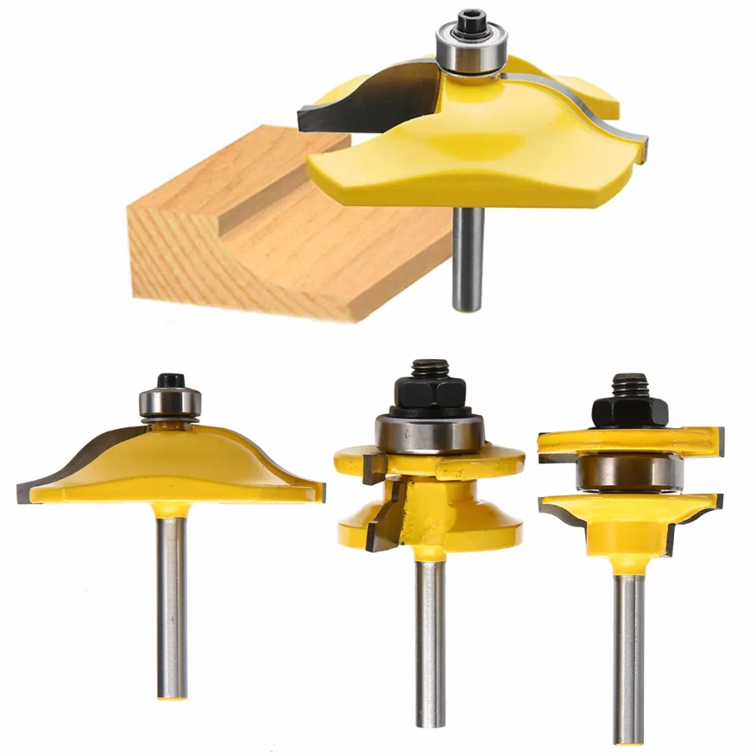 Mayitr 3 шт. 1/4 ''хвостовика Ogee Rail& Stile поднятым лезвием резак Панель шкаф фрезы для контурной обработки набор Фрезерный резак для резки древесины