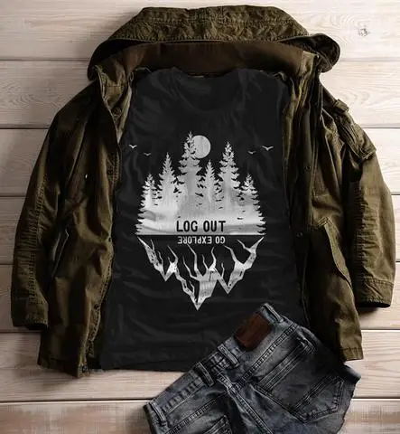 log out go explore T-Shirt camisetas aesthetic cotton Mountain women vintage grunge funny casual graphic unisex tshirt top tees