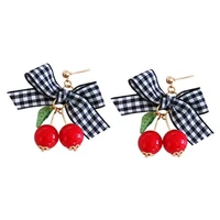 fashion woman stud earrings fashionable sweet cherry too sweet bowknot earrings cherry earrings for women 2018 fine jewelry