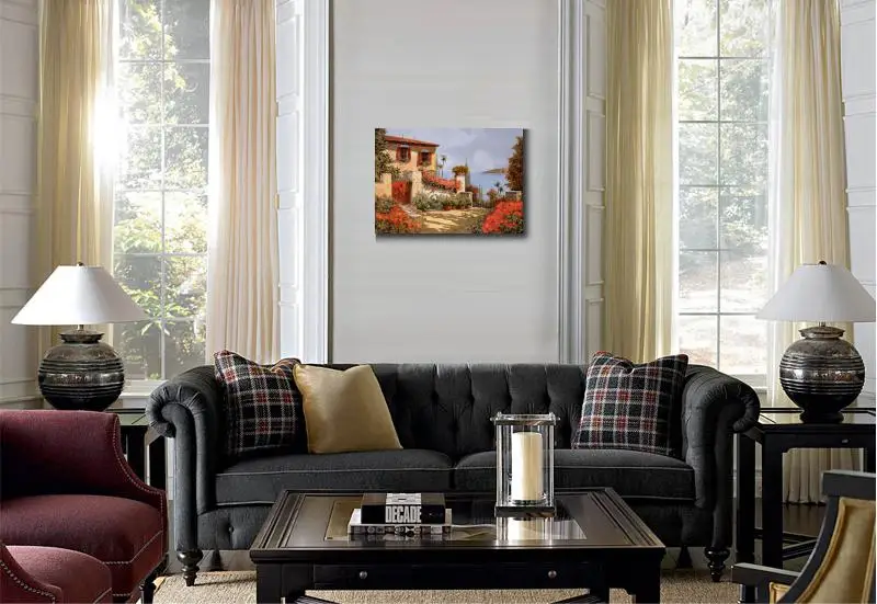 Kopen Mediterrane Canvas Olieverf Landschap Pictures De Rode Tuin Art Voor Thuis Wanddecoratie