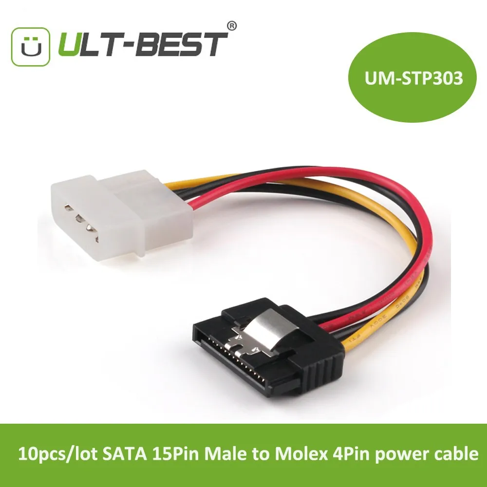

ULT-Best 6pcs/lot SATA Power Cable SATA 15Pin Male to Molex 4Pin power cable with latch 15CM