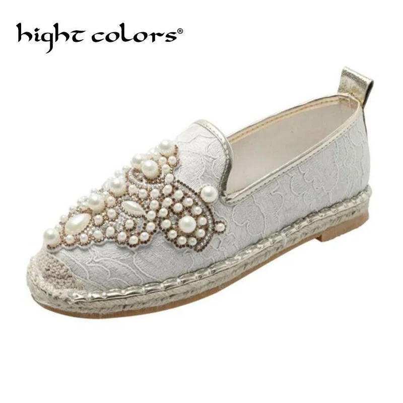На плоской подошве пеньковая веревка в рыбацком стиле женские Жемчуг со стразами
