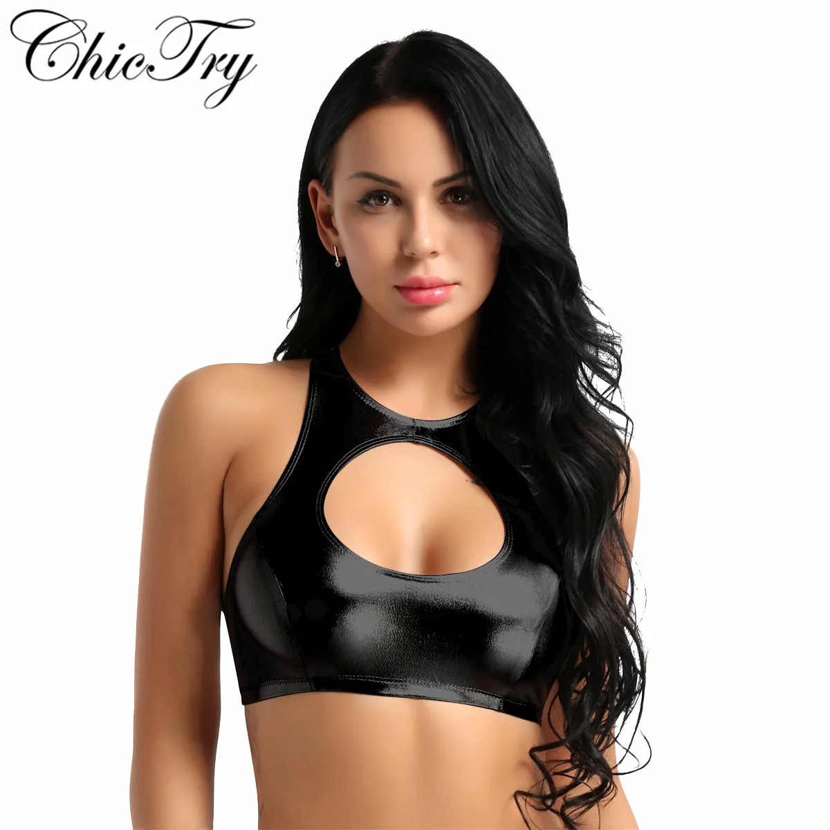 Женский модный летний Блестящий Мягкий Топ из искусственной кожи без рукавов с