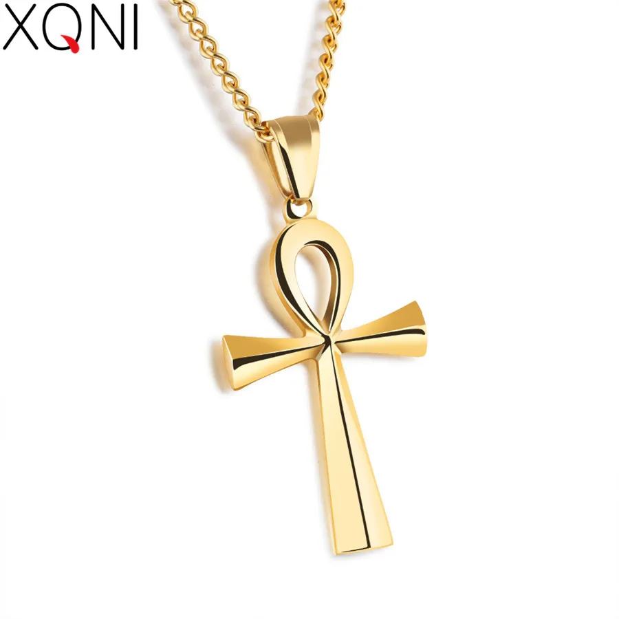 Мужской кулон XQNI Ankh золотое/черное/серебряное ожерелье из нержавеющей стали с