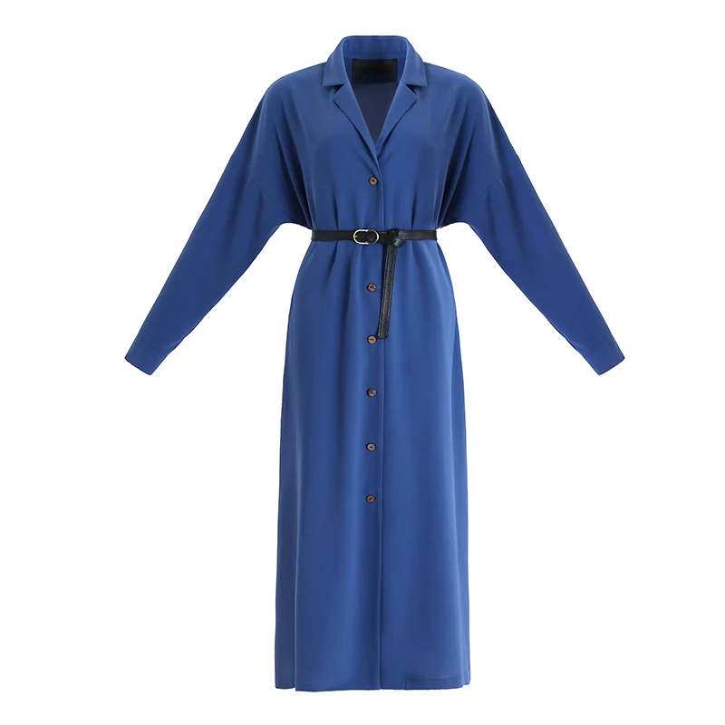 VERRAGEE Осень Новый женский 2019 рубашка платье сплошной цвет синий пуговица длинный